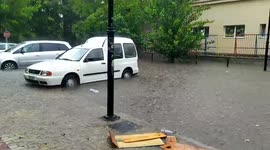 Heavy rain floods streets in Athens, Greece