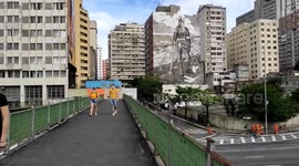 Artist transforms ashes to ink in Sao Paulo, Brazil to raise awareness of the Amazon fires