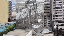Sao Paulo: Aerial view of the painting made from ashes to raise awareness of the Amazon fires