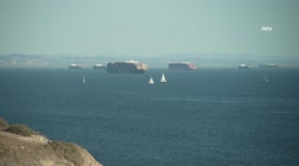 Container ships queue outside US port of Long Beach, California
