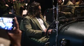Jason Momoa leaves 'Dune' photo call in London in a Bentley convertible