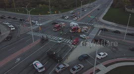 Drone footage of accident response in Brampton Ontario Canada
