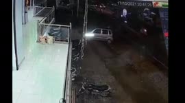 In front of Karishma Bazar late at night Truck driver rams into car parked on road, accident caught on CCTV camera