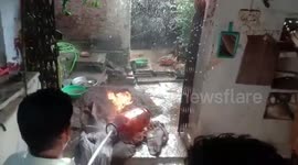 Gas cylinder catches fire inside house in central India