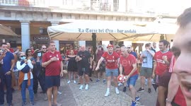 Liverpool fans party in Plaza Mayor in Madrid ahead of Atletico Champions League clash