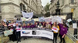 Hundrefs of nursery school staff were joined by MPs to hand in funding petition to Rishi Sunak