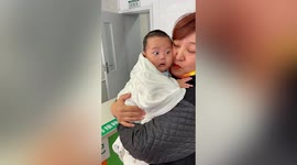 Baby has hilarious facial expressions after hearing another child cry and scream getting an injection