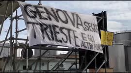 Health pass protest in Genova, Italy