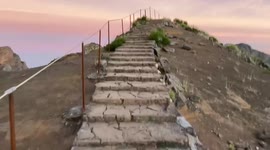 Amazing landscape from Pico do Arieiro, Madeira. Famous steps into the clouds which was filmed while the sunrise.