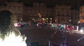 Little Amal the Puppet of a Syrian refugee at Somerset House in London
