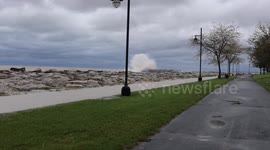 Lake Michigan throwing massive and destructive waves as page of a gale force waves that are winds 25 to 30 kt with gusts up to 40 kt and waves 8 to 14 ft in Milwaukee and kenosha, wisconsin