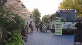 Students line up at COVID 19 vaccine bus on university of Toronto campus for vaccination as vaccine mandates become common everywhere