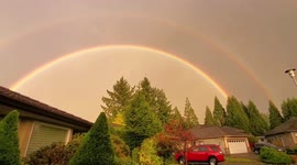 Double rainbow forms in Vancouver Island, Canada