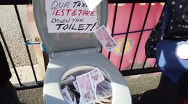 'Money Money' Anti-Brexit protesters point out 'potty' of £37 billion worth of taxes flushed away