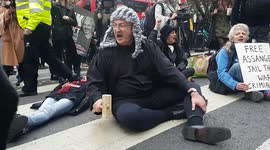 Chaos as Julian Assange supporters block road outside Royal Courts of Justice