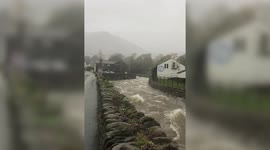 Footage filmed in Glenridding shows water coming down from the mountains of the Lake District as flood warnings issued