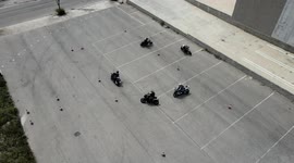 Driving course with cones. Gincana motorcycle in open space at low speed