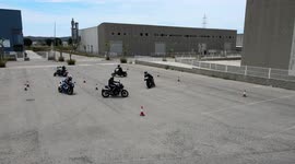 Driving course with cones. Gincana motorcycle in open space at low speed