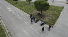 Driving course with cones. Gincana motorcycle in open space at low speed