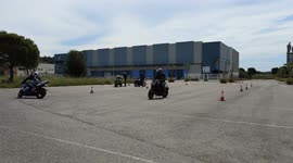 Driving course with cones. Gincana motorcycle in open space at low speed