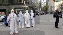 People give free hugs in spite of pandemic in Vancouver, Canada