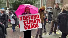 Young climate activists hold protest in front of Standard Chartered Bank in London