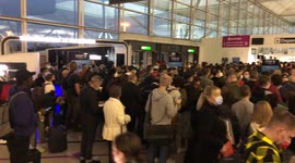 Huge queues for security check at departures hall in Stansted airport after suspicious package incident
