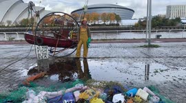 (boat)Ocean Rebellion Activists Stage a ‘Ban Bottom Trawling’ Protest Outside CoP26 Venue in Glasgow Ahead of UN Climate Change Conference