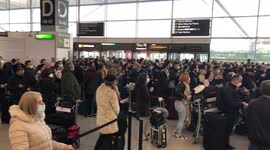 Huge queues for Ryanair assistance at departures hall in Stansted airport after suspicious package incident