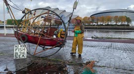 Ocean Rebellion Activists Stage a ‘Ban Bottom Trawling’ Protest Outside CoP26 Venue in Glasgow Ahead of UN Climate Change Conference