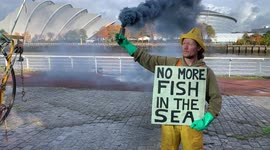 Ocean Rebellion Activists Stage a ‘Ban Bottom Trawling’ Protest Outside CoP26 Venue in Glasgow Ahead of UN Climate Change Conference