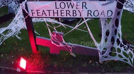 Spooktacular Halloween house transformation featuring giant spider in Kent, UK