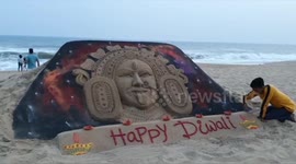 Majestic 'Happy Diwali' sand art