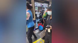 Boy rescued after getting leg stuck in train platform gap in China