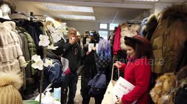 Animal rights group DxE hold a protest at Chickskin, Sheepskin Coats and Furs, Camden