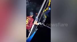 Fishermen free whale shark stuck in trawler nets in southern Thailand