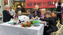 Protesters serve fake world leaders the dramatic effects of climate change on a plate