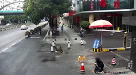 Shiba Inu gets trapped in bumper after being crashed into by taxi in China