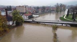 Floods high drone bosnia and herzegovina dramatic shots of underwater vehicles