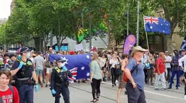 Kill the Bill protest marching accompanied by police Melbourne, Australia