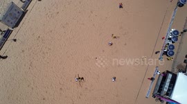 Bird view of  beach soccer ( sand football) at Praia da Costa in Vila Velha
