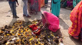 Villagers toss children in cow dung for good luck in Indian festival