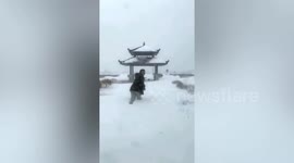 Locals battle through thick covering of snow in Inner Mongolia