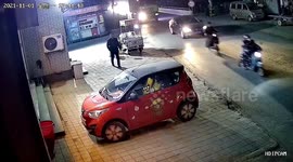 Tire from passing truck explodes onto pedestrian in China
