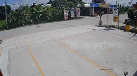 Drunk motorcycle rider crashes into lucky concrete statue in Thailand