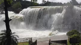 Tourists banned from entering waterfall in southern India due to excessive flooding