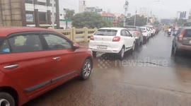 Cars parked on the flyover to escape flooding in south india