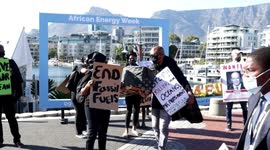 Coffin placed at entrance to Africa Energy Week, call for end to use of fossil fuels