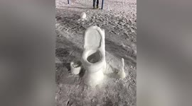 Toilet-shaped snow sculpture spotted on basketball court at Chinese university