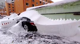Chinese motorist creates dinosaur sculpture out of snow covering car